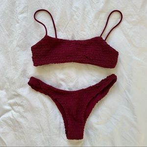Lahana Swim Runched Bikini Set, maroon, medium